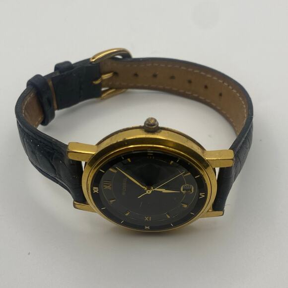 Fossil PC 9291 Gold Tone Watch with Black Leather Band - Picture 3 of 6